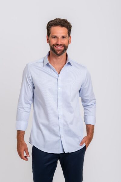 Camisa Social Matteo Listrada Azul Médio