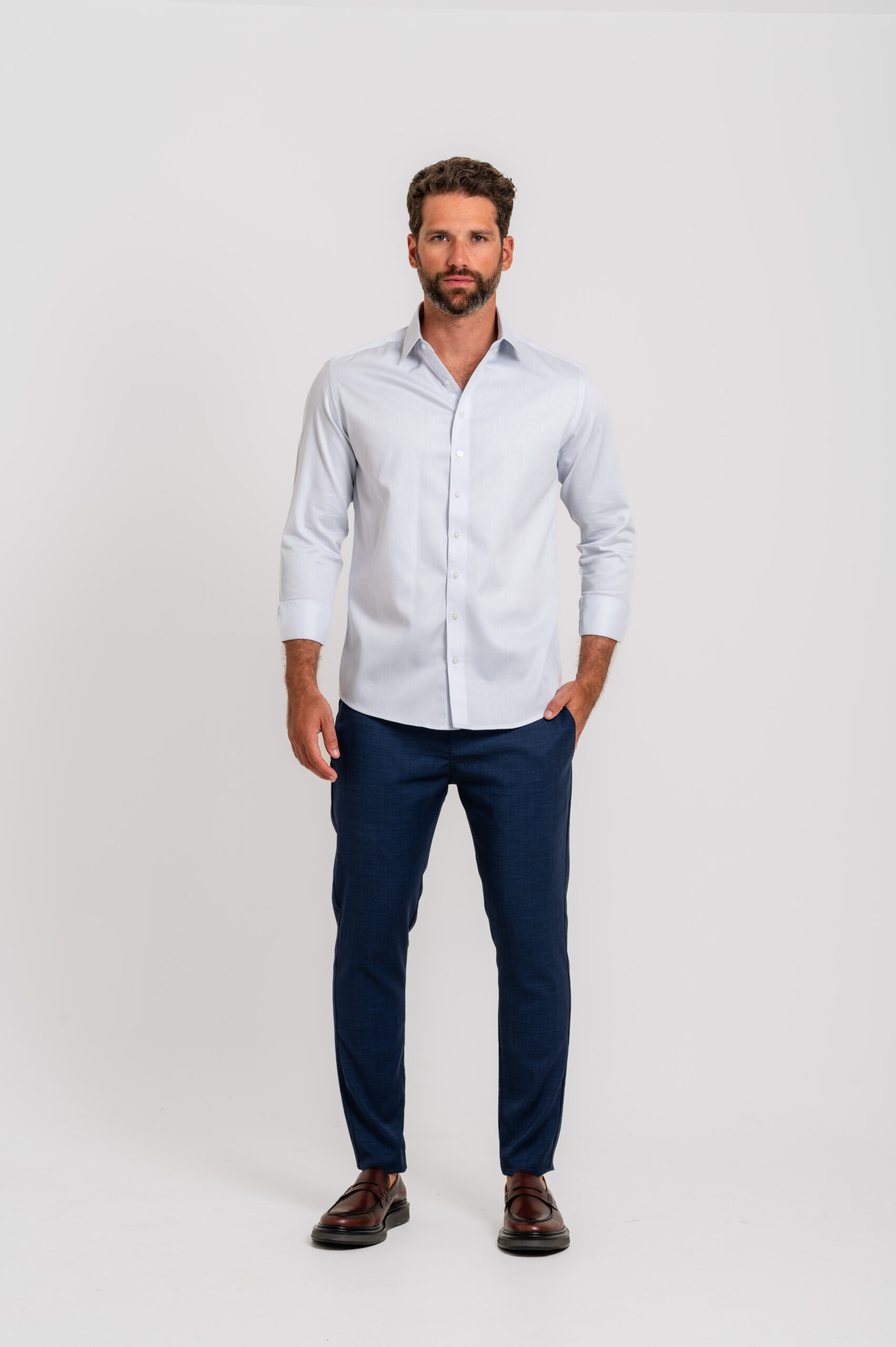 Camisa Social Matteo Listrada Azul Claro - Imagem 4