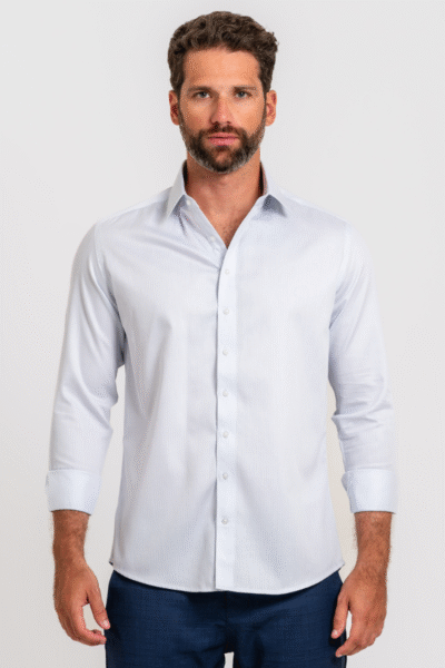 Camisa Social Matteo Listrada Azul Claro