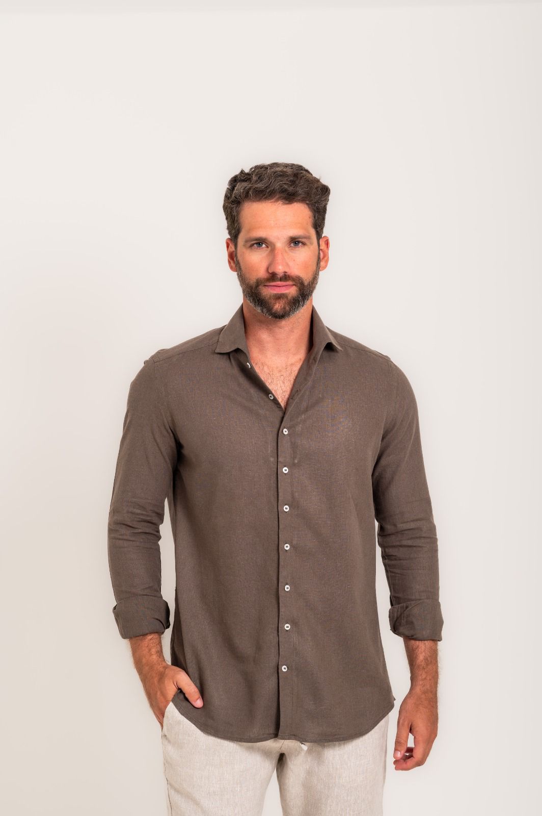 Camisa Positano Manga Longa Verde Musgo