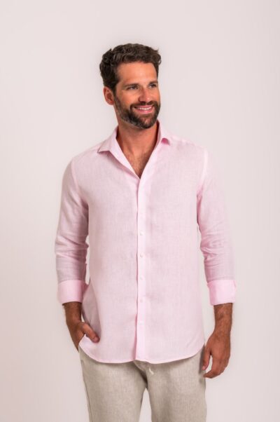 Camisa de Linho Irlandês Rosa Claro