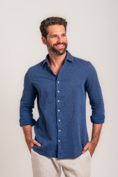 Camisa Positano Manga Longa Azul Jeans